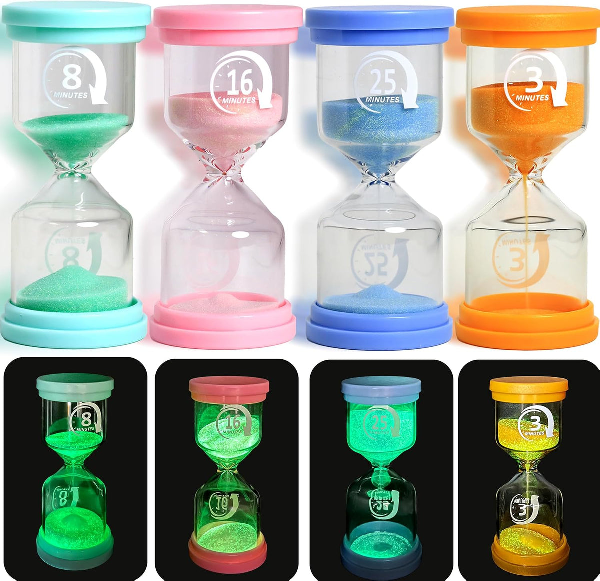 PROLOSO 6 Pcs Colorful Sand Timers Set Platic Sandglass Hourglass Sand Clock Timer 30sec/ 1min/ 2mins/ 3 Minutes/ 5 Minute/ 10mins for Kids Games Classroom Home Office Kitchen