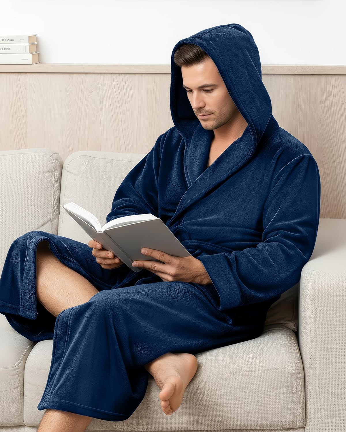 NY Threads Mens Robe with Hood, Luxury Plush Fleece Hooded Mens Bathrobe, Spa Bath Robe for Men