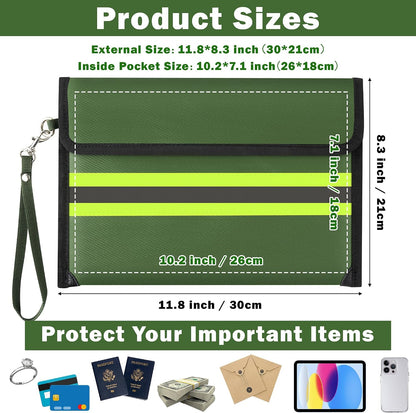 Fireproof Waterproof Document Bag - 5200°F Water Resistant Fire Proof Money Bag, 3 Layers of Heat Insulated Storage with Zipper, 7.9"x5" Portable Files Safe Pouch for Cash Passport (Black)