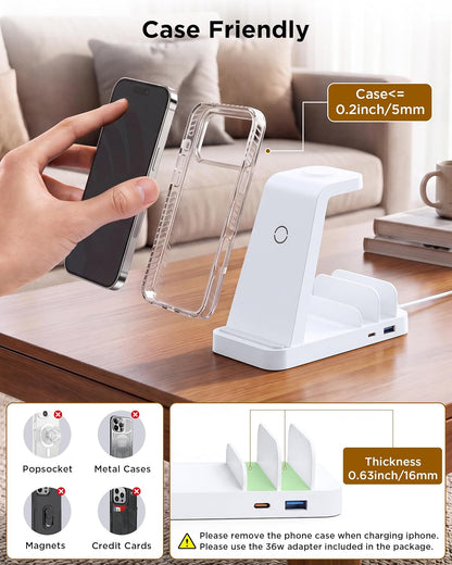 Wireless Charger for iPhone - 5 in 1 Charging Station for Multiple Devices Apple: Fast Wireless Charging Stand Dock for iPhone 17 16e 16 15 14 13 12 Pro Max Apple Watch Airpods