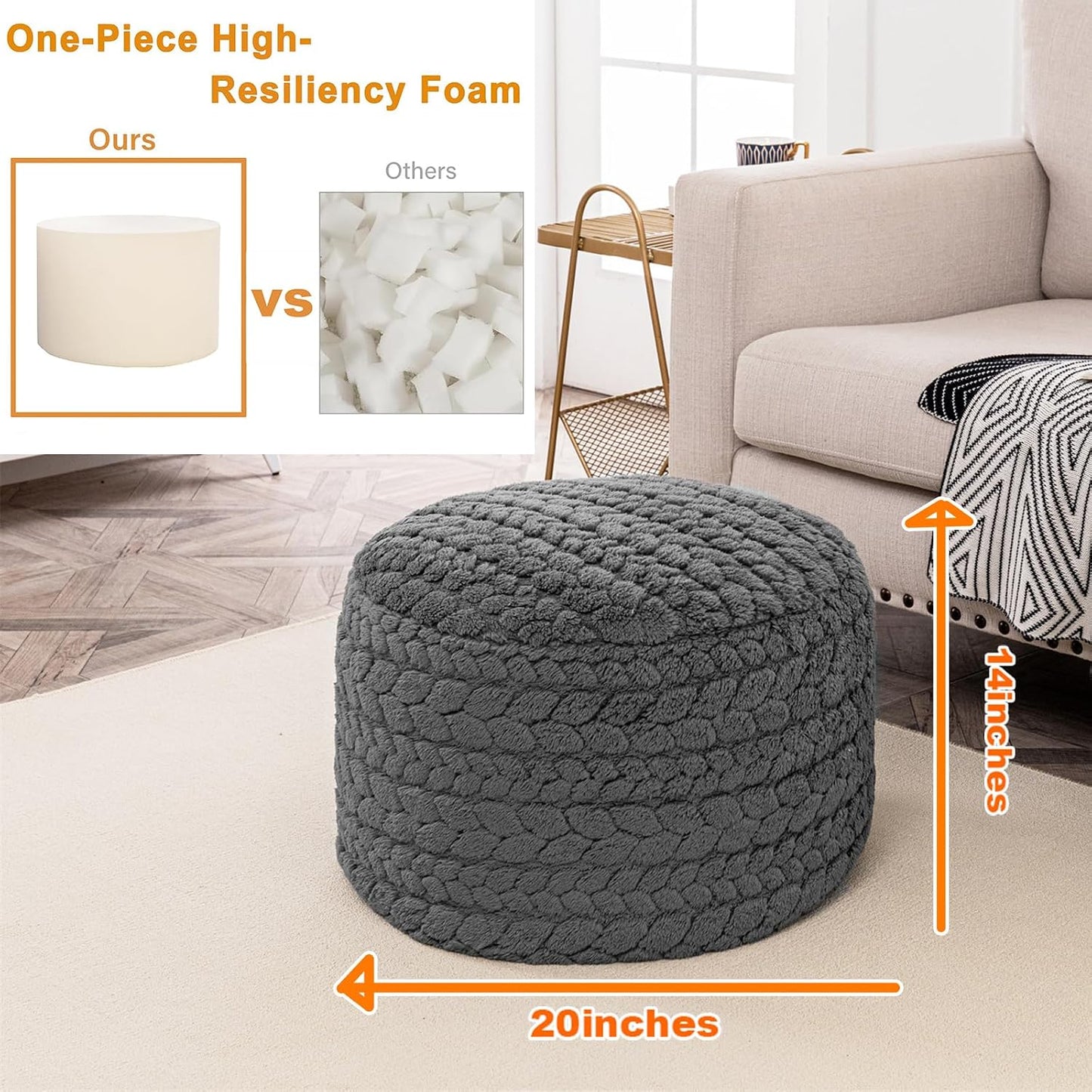Round Pouf Ottoman 20 x 20 x 14 Inches Boho Poof Home Decor Floor Pouffe Ottoman Foot Rest for Couch Sofa Bean Bag Chairs Living Room Bedroom (Green)