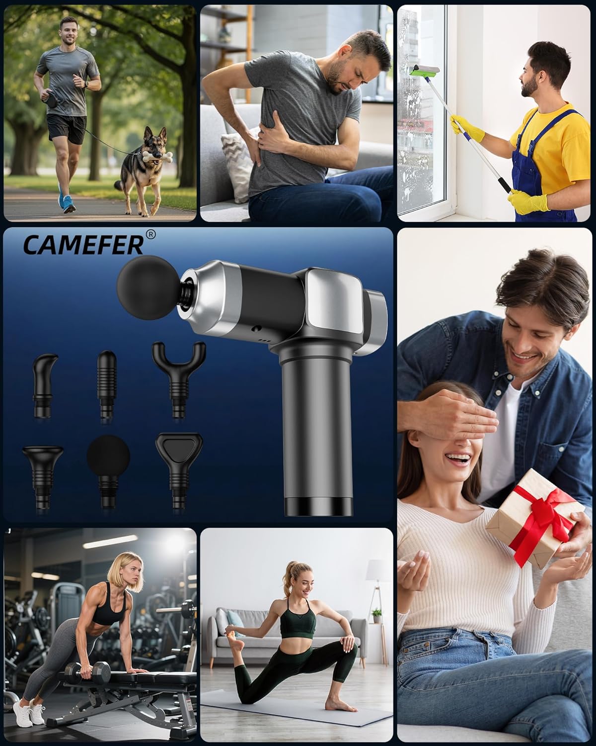 Massage Gun Deep Tissue, Handheld Percussion Muscle Massager for Back, Neck & Shoulder Pain Relief, Portable Electric Back Massager with 30 Speed Levels & 6 Massage Heads, Gift for Men Women