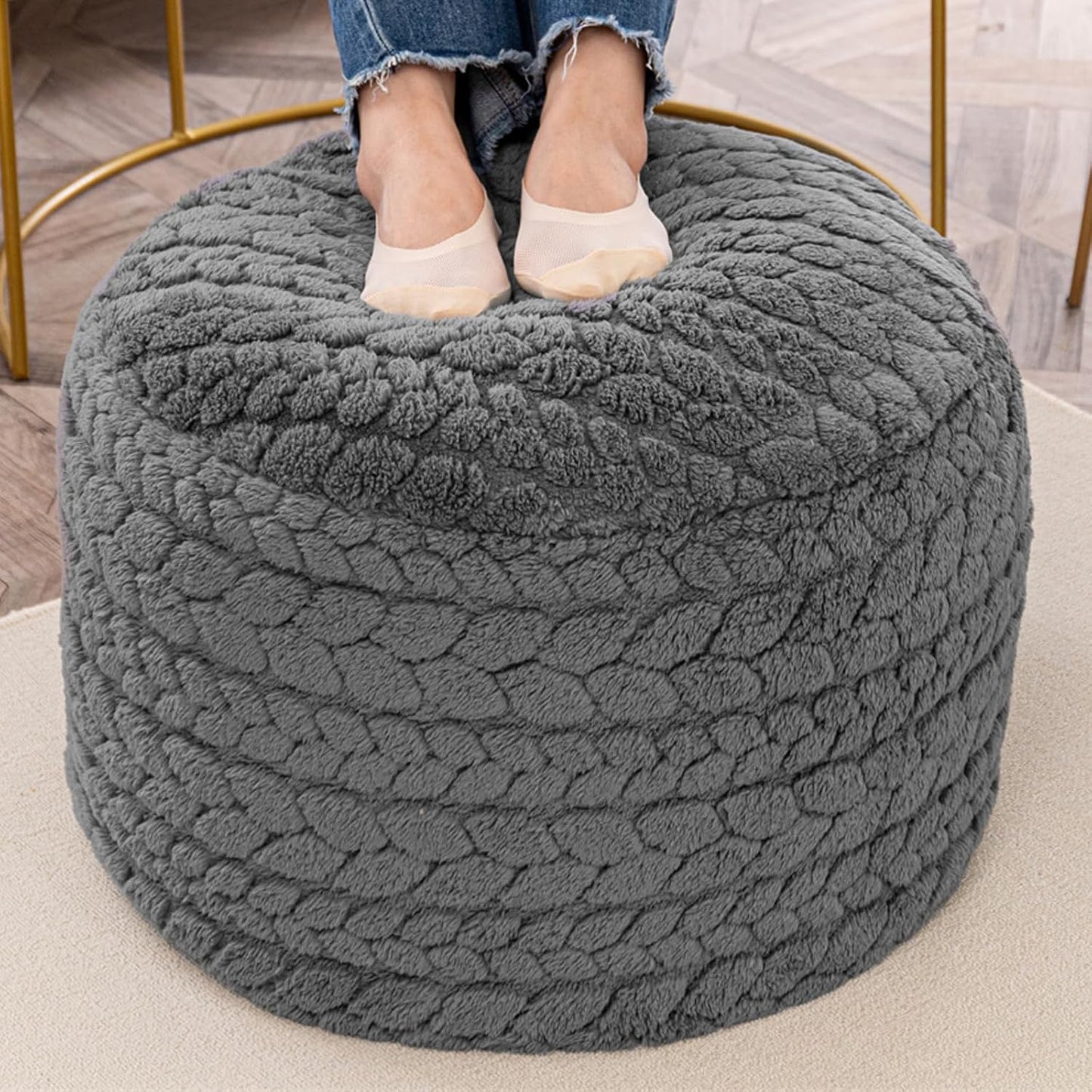 Round Pouf Ottoman 20 x 20 x 14 Inches Boho Poof Home Decor Floor Pouffe Ottoman Foot Rest for Couch Sofa Bean Bag Chairs Living Room Bedroom (Green)