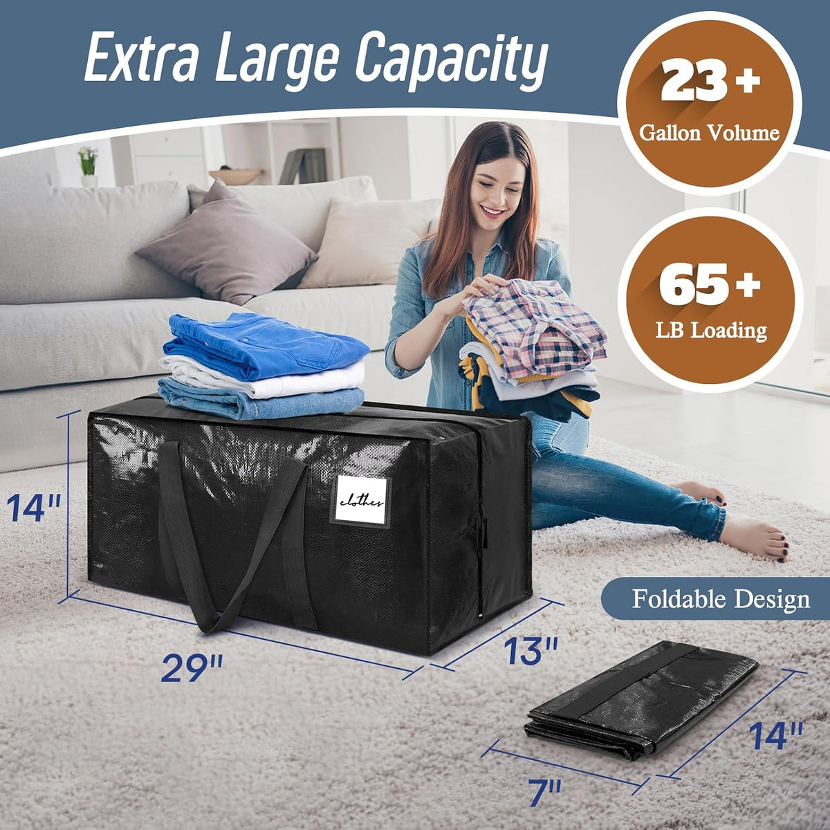 Extra Heavy Duty Large Moving Bags with Strong Zipper, Dark Blue