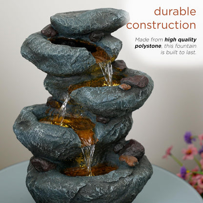 Alpine Corporation 13" Tall Indoor Tabletop Water Fountain, 4 Tier Cascading Water Feature with LED Lights for Home, Office, Living Room, or Zen Decor, Gray