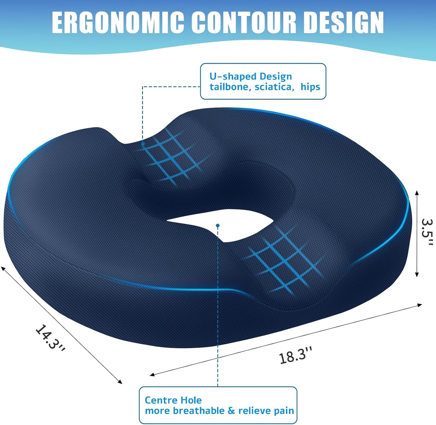 BlissTrends Donut Pillow Seat Cushion,Donut Chair Cushions for Postpartum Pregnancy & Hemorrhoids,Tailbone Pain Relief Cushion,Memory Foam Lifting Cushions for Office&Home Chairs (Black)