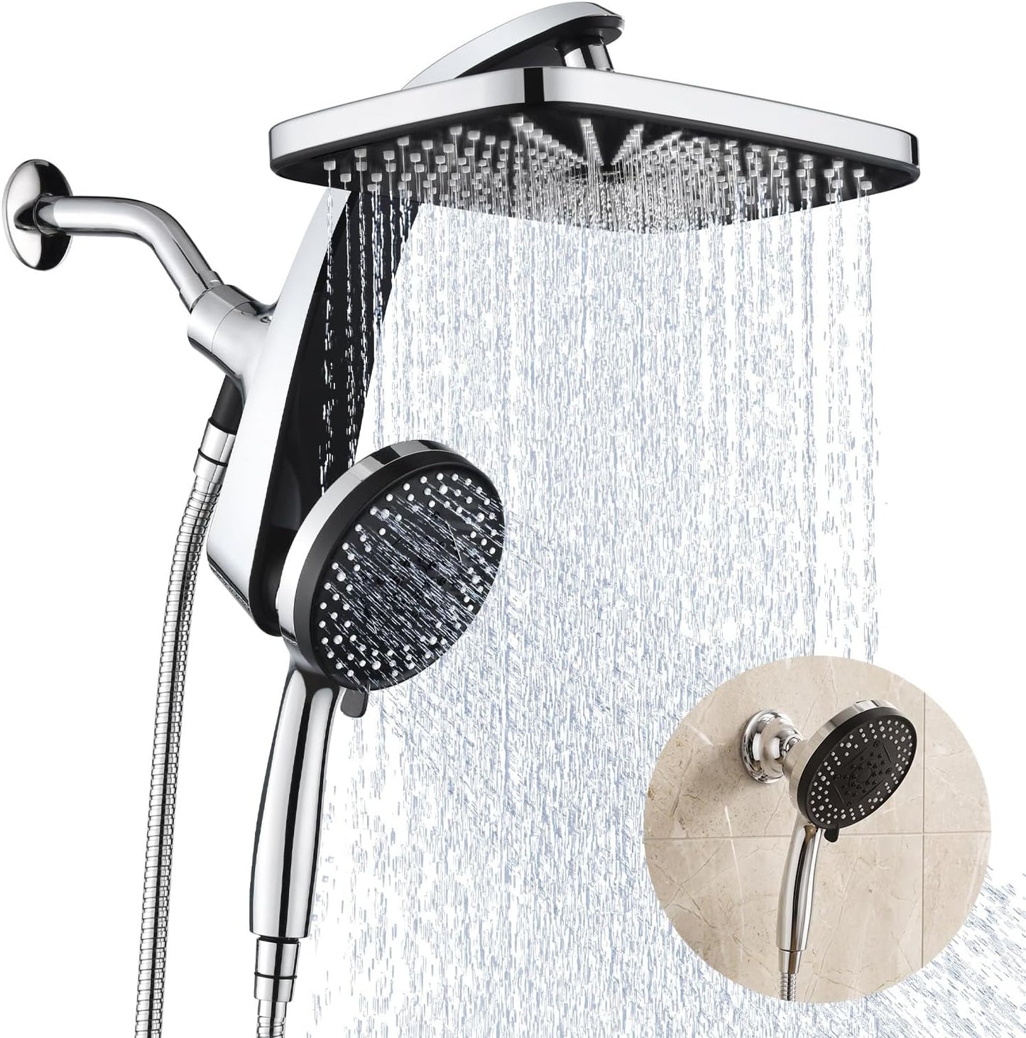 Rain Shower Head with Handheld Showerhead, Black 1.75GPM 460311