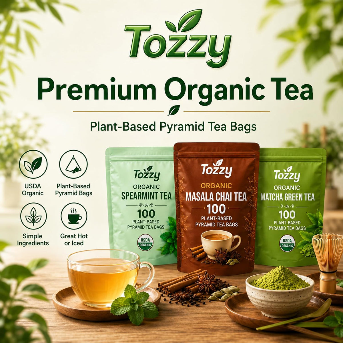 Tozzy Organic Oolong Tea – 100 Count, Plant-Based Pyramid Tea Bags