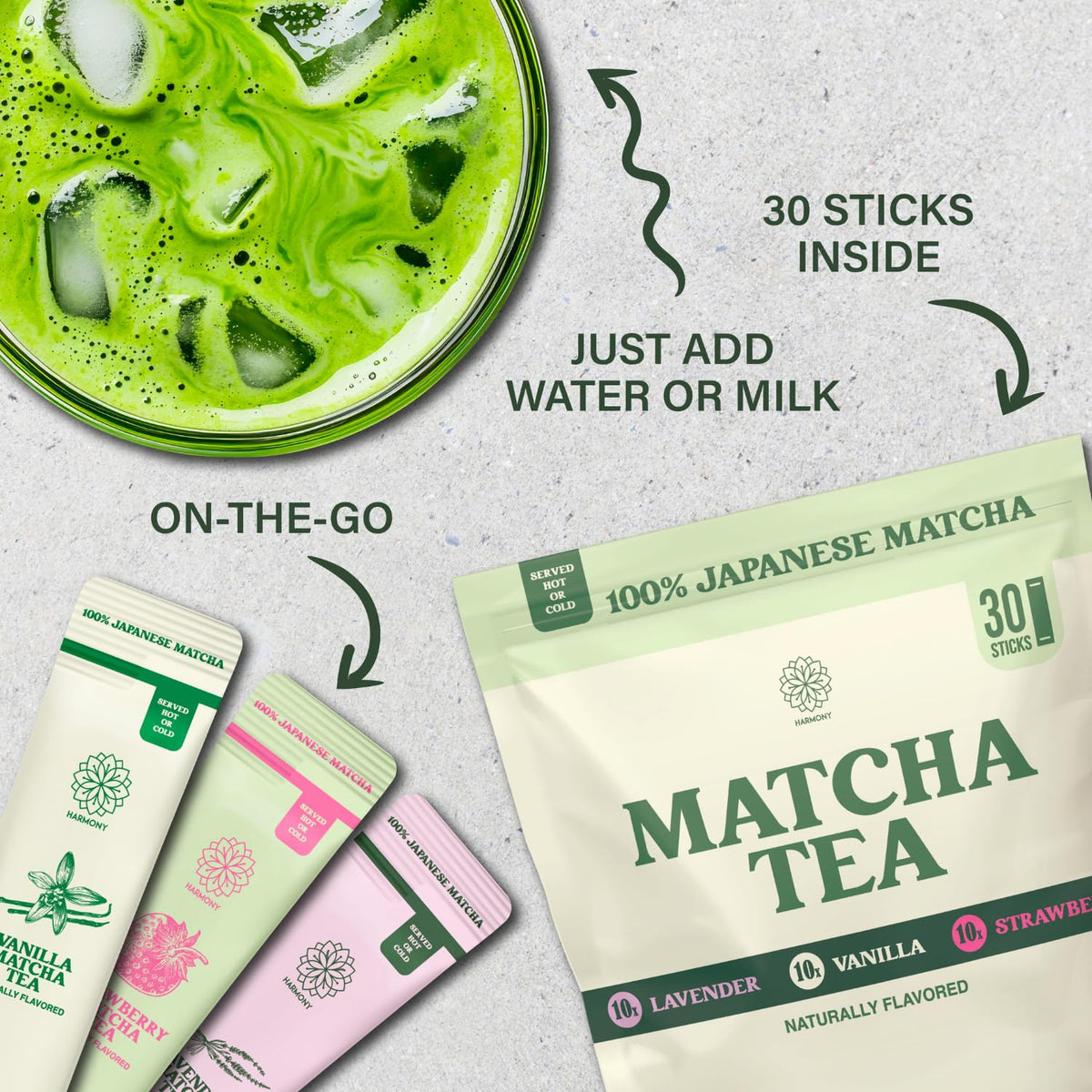 Harmony Premium Japanese Lavender Matcha Tea, 10 Sticks
