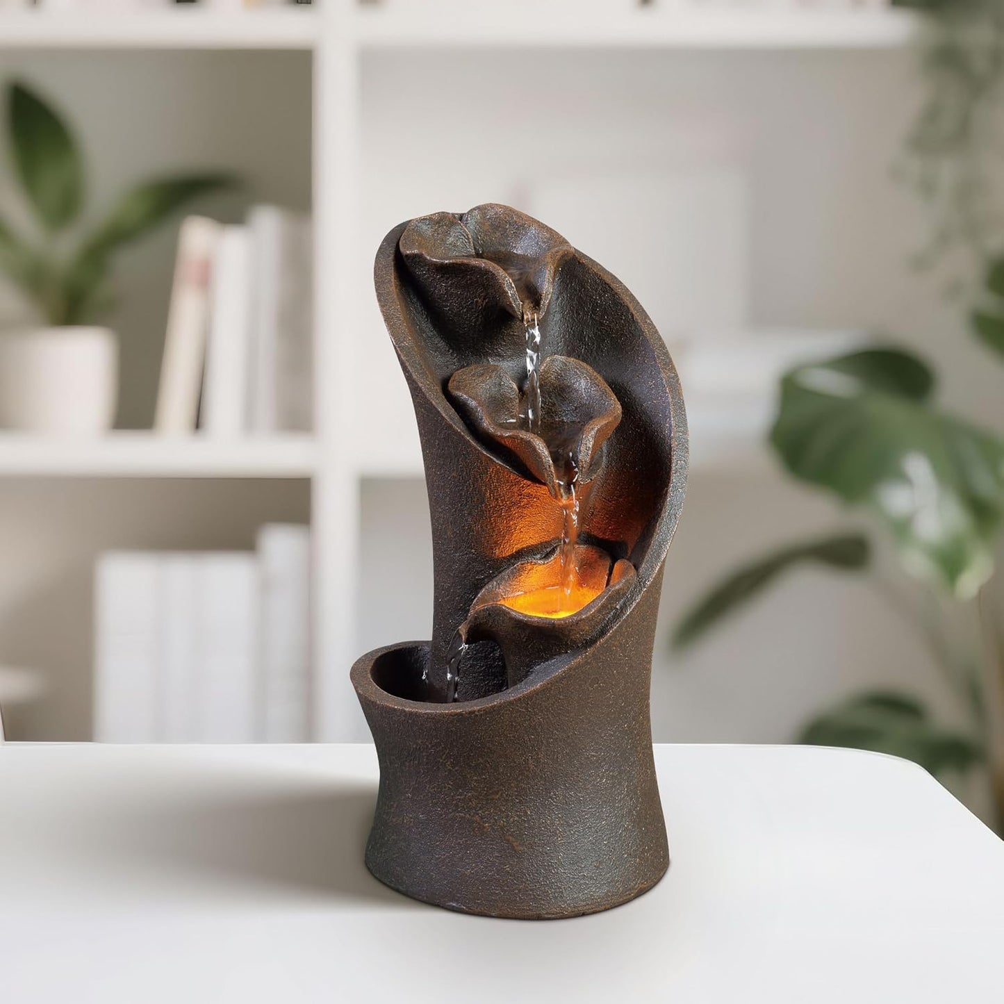 Kalona Tabletop Waterfall Fountain Rockery Fountains Soothing Sound Tabletop Fountains Home/Office Decor with a Small Plastic Pot to Grow The Plant by Yourself(Automatic Watering)(22020)