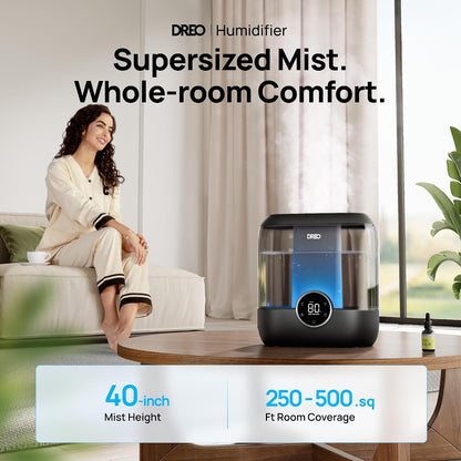 DREO 6L Humidifiers for Bedroom, 60H Runtime, 28 dB Quiet, HM524 | Precise Humidity Control, Easy to Refill & Clean, Nightlight, Cool Mist Humidifiers for Large Rooms, Baby Nurseries & Plants