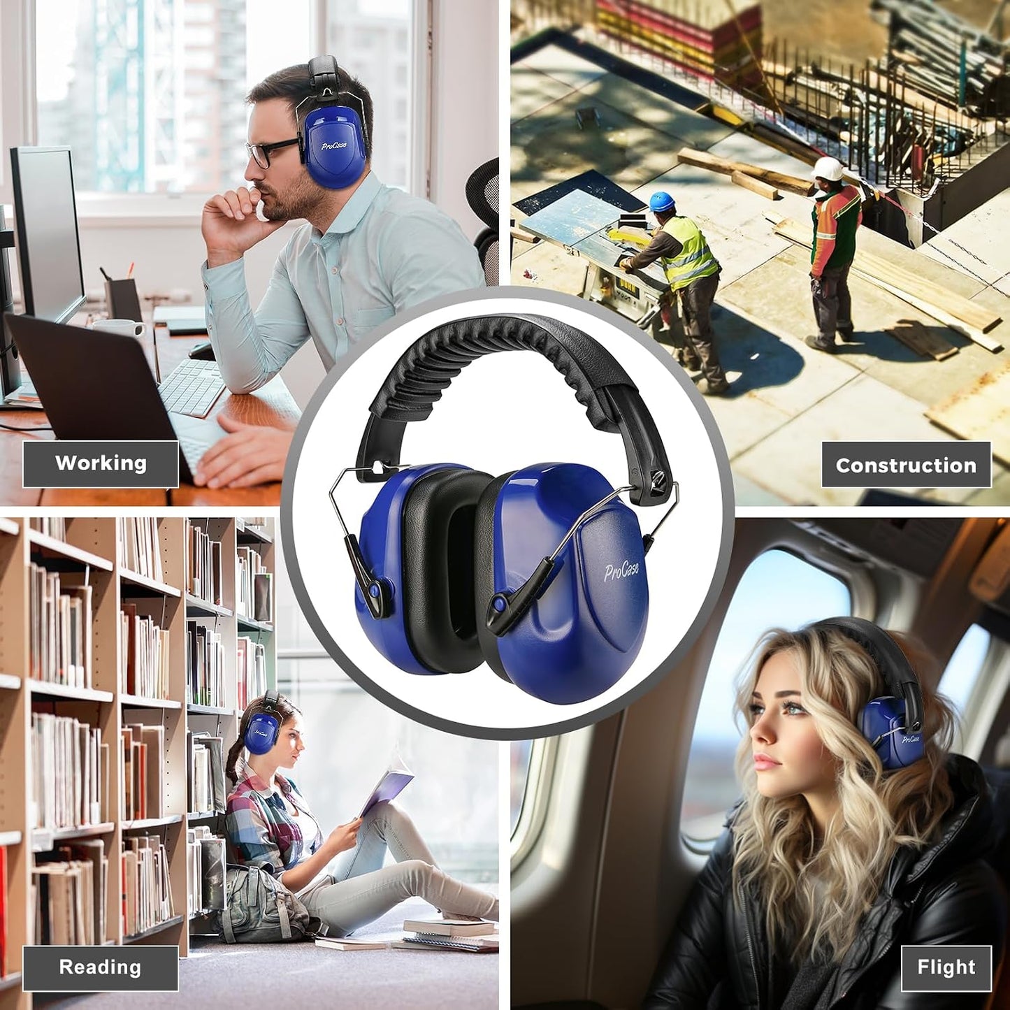 ProCase NRR 28dB Noise Reduction Ear Muffs, Foldable Adjustable Passive Noise Cancelling Headphones for Adults Kids Autism, Hearing Protection for Shooting, Construction, Mowing, Studying -Black - Colors A