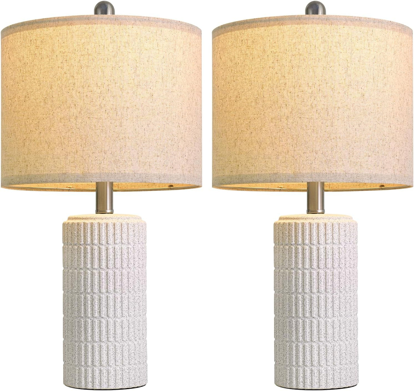 PoKat 20.75" Small Modern Ceramic Table Lamps Set of 2 for Bedroom, White Bedside Lamps for Night Stands, Farmhouse Desk Home Decor Gift Nightstand Table Lamps for Living Room End Table Beige