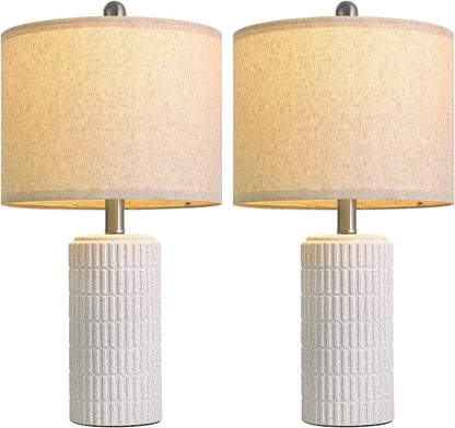 PoKat 20.75" Small Modern Ceramic Table Lamps Set of 2 for Bedroom, White Bedside Lamps for Night Stands, Farmhouse Desk Home Decor Gift Nightstand Table Lamps for Living Room End Table Beige