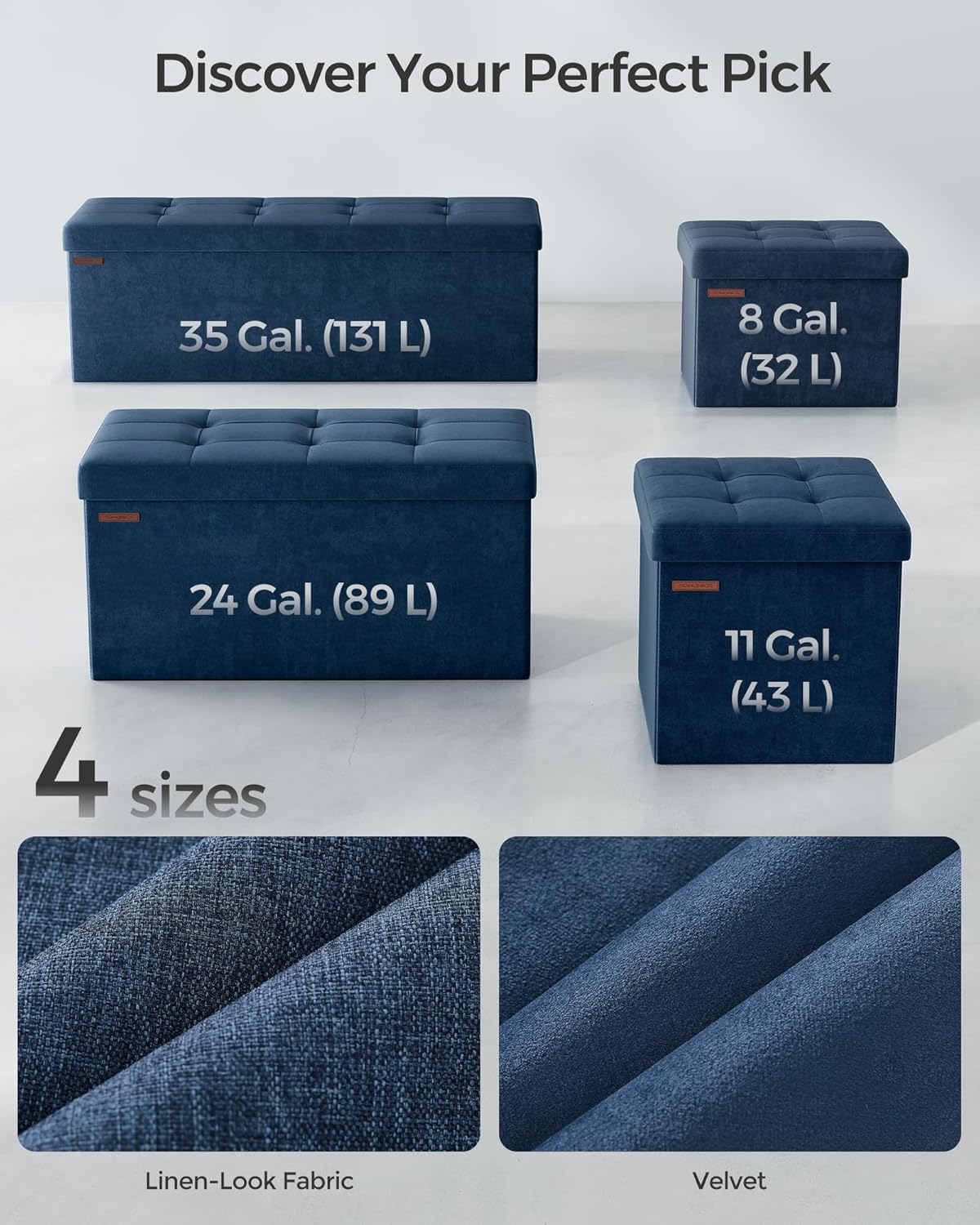 SONGMICS Small Folding Storage Ottoman, Foot Rest Stool, Cube Footrest, Synthetic Leather, 12.2 x 16.1 x 12.2 Inches, 286 lb Capacity, for Living Room, Bedroom, Dorm, Ink Black ULSF100B01