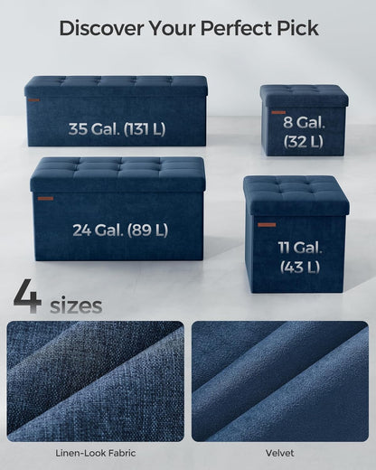 SONGMICS Small Folding Storage Ottoman, Foot Rest Stool, Cube Footrest, Synthetic Leather, 12.2 x 16.1 x 12.2 Inches, 286 lb Capacity, for Living Room, Bedroom, Dorm, Ink Black ULSF100B01