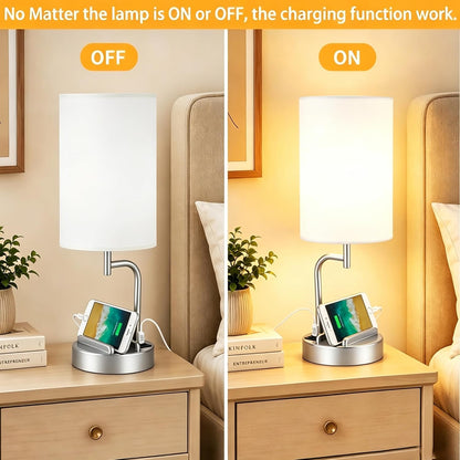 Dreamholder Touch Control USB Table Lamp with USB C/A & AC Outlet, 3-Way Dimmable Bedside Lamp, Modern Nightstand Lamps for Bedroom Living Room Guest Room Office, Bulb Included, Gold