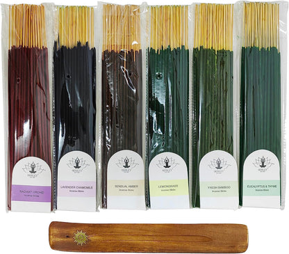 Hosley 320 Assorted Incense Sticks with Holder Eucalyptus, Fresh Bamboo, Lavender, Myrrh, Lavender Chamomile, Vanilla, Citrus, Dragon Blood Idea for Home, Wedding, Spa, Meditation & Aromatherapy