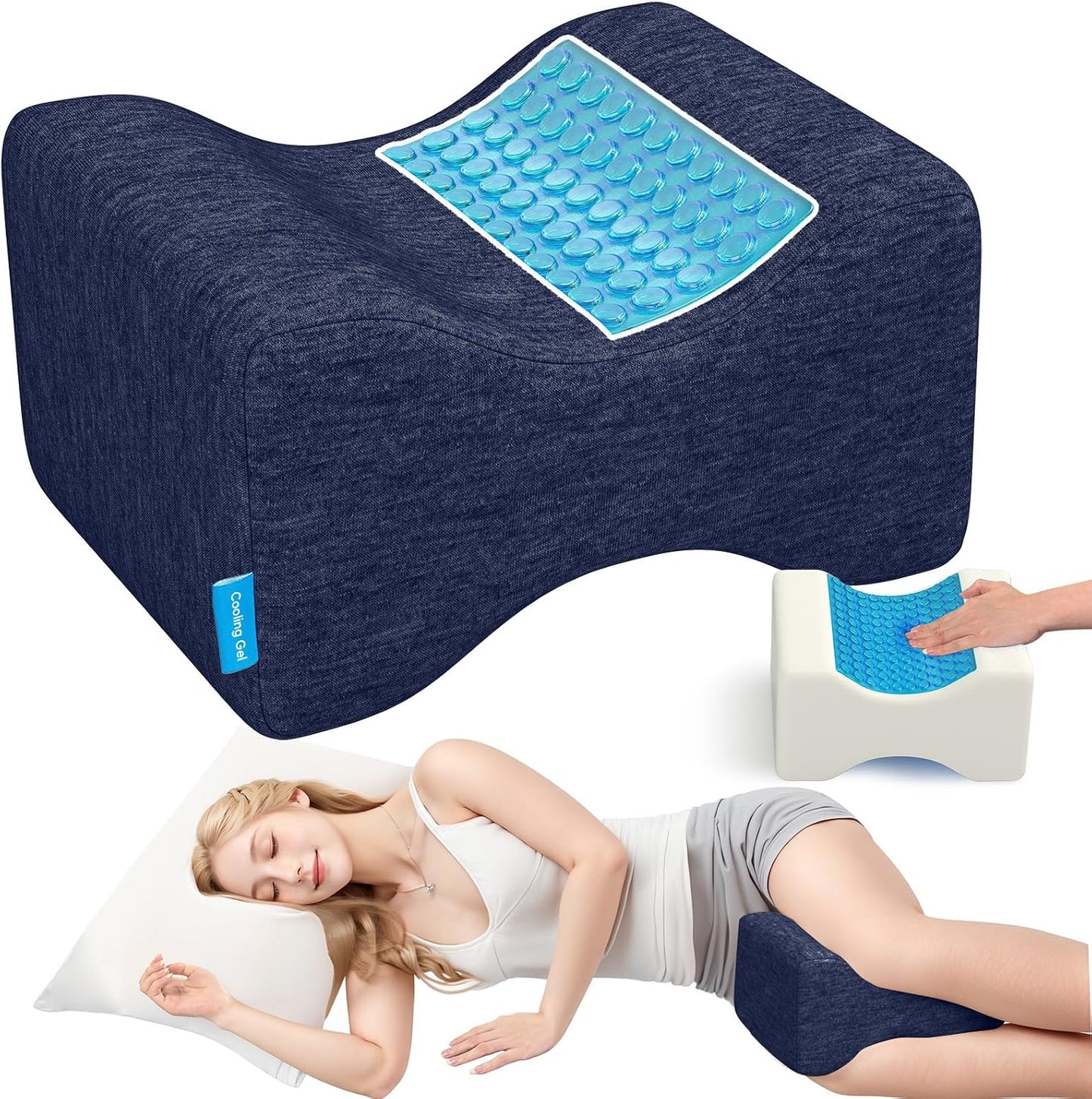 Knee Pillow for Side Sleepers with Cooling Gel, Memory Foam Elevation Pillow for Spine Aligning, Sciatica, Back, Hip, Knee, Ankle Pain, Grey/Large