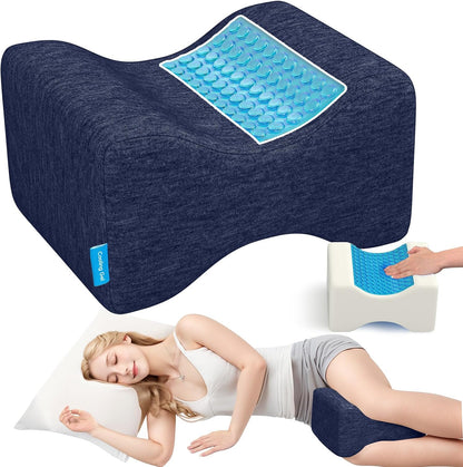 Knee Pillow for Side Sleepers with Cooling Gel, Memory Foam Elevation Pillow for Spine Aligning, Sciatica, Back, Hip, Knee, Ankle Pain, Grey/Large