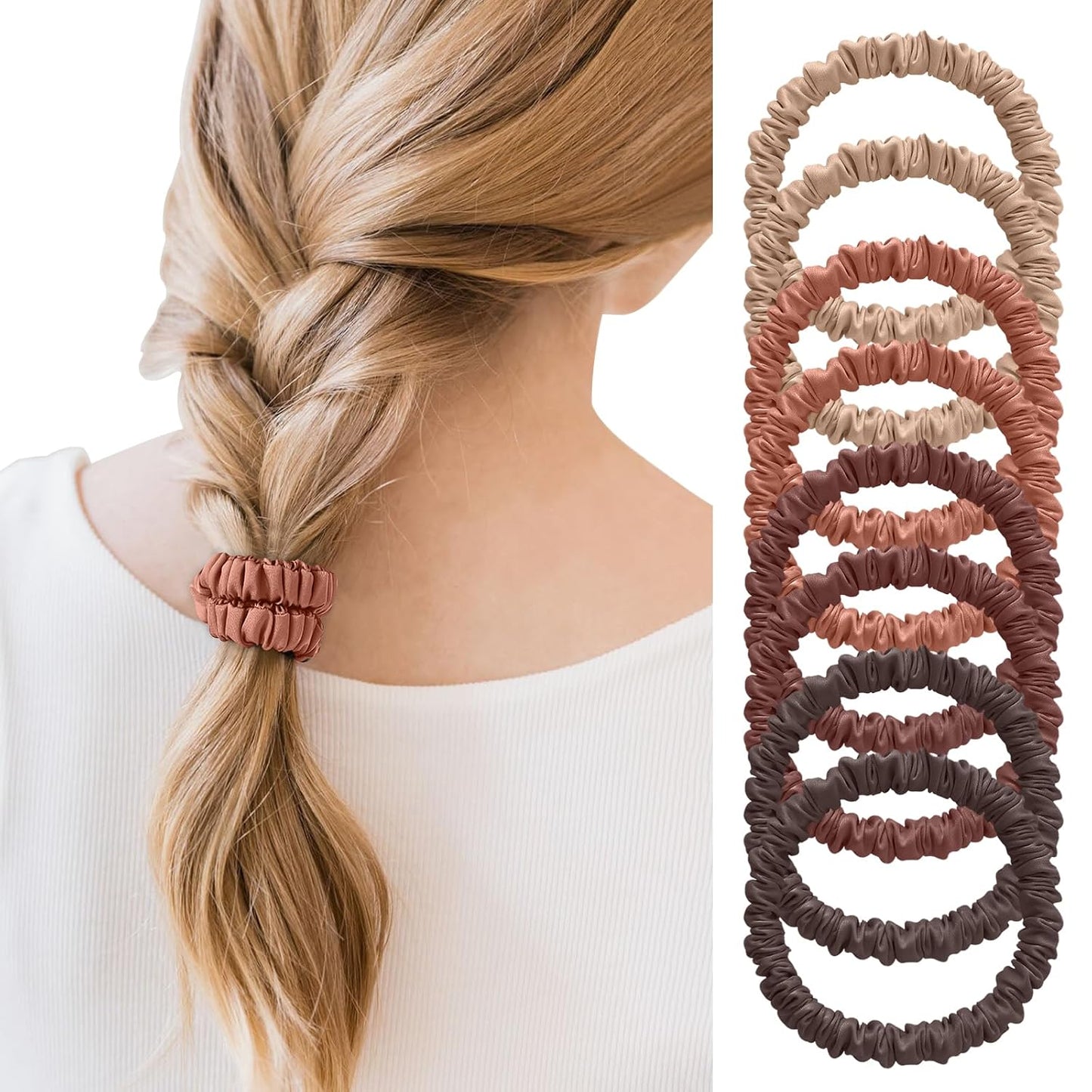 4Pcs Mulberry Silk Scrunchies Set, Silk Hair Ties Elastic for Women, Skinny Scrunchies Reduces Breakage for All Hair Types