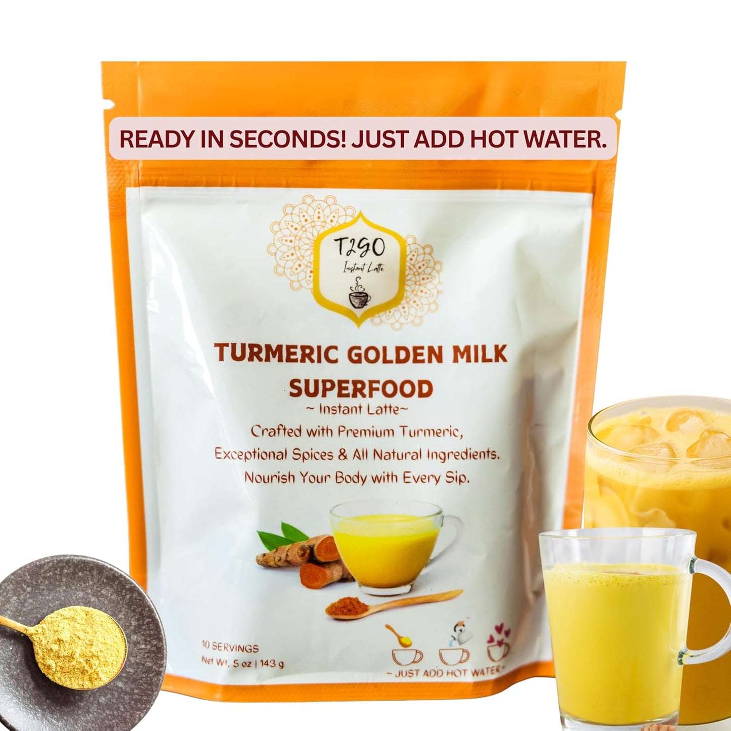 T2GO Authentic Karak Masala Chai Tea Mix – Just Add Water, 8 oz | Bold karak-style masala chai — real milk & spices in every scoop, no simmering