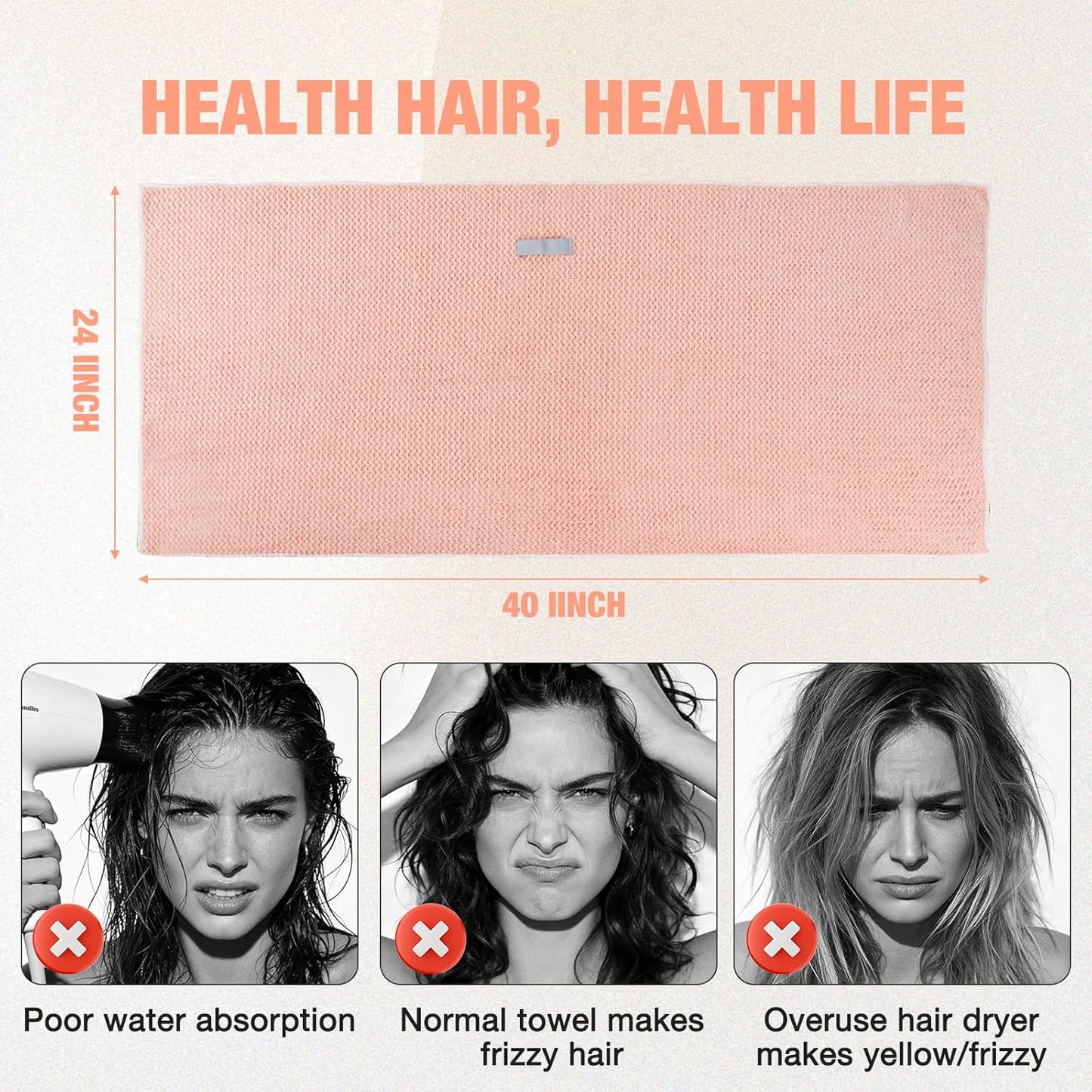 3 Pack Microfiber Hair Drying Towels for Women, Super Absorbent Microfiber Hair Towel for Curly Hair, Hair Drying Towel Wrap for Hair Care with Elastic Strap