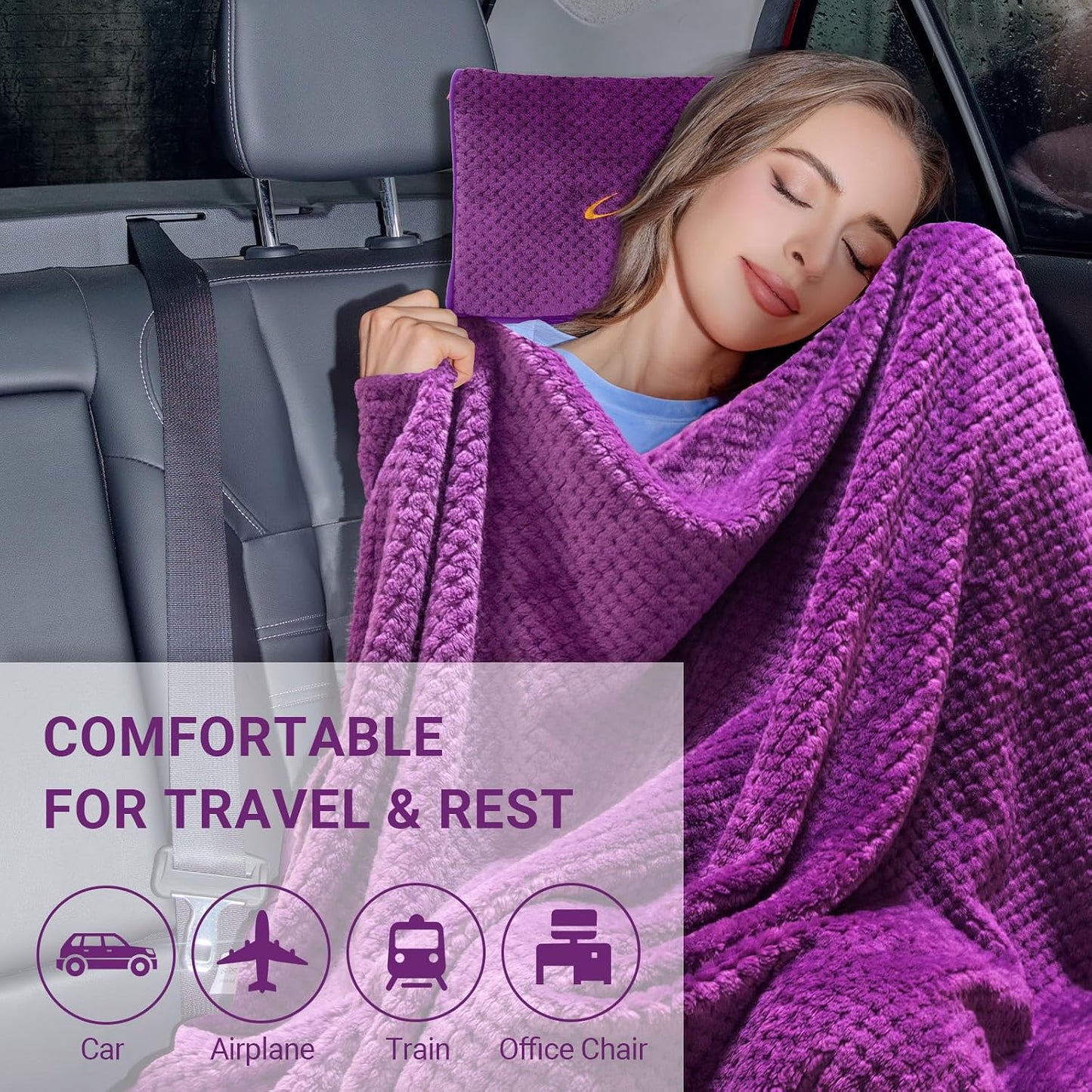Compact Travel Blanket for Airplane, Premium Soft 2-in-1 Blanket with Pillowcase and Carry Bag, Lightweight Travel Essentials with Luggage Sleeve and Backpack Clip, Mint Green