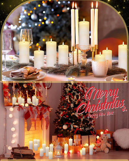 VIHOSE 12 Pack White Flameless Candles Set with Remote and Timer Flickering Flameless Battery Candles Flat Top LED Pillar for Wedding Outdoor Home Festival Decoration(D 3'' H 4'' 5'' 6'')