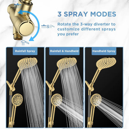 MakeFit Dual Filtered Rain Shower Head Combo, High Pressure Handheld Shower Head with Adjustable Bar - Rainfall Shower Head And Showerhead with Filter for Hard Water - Removes Chlorine