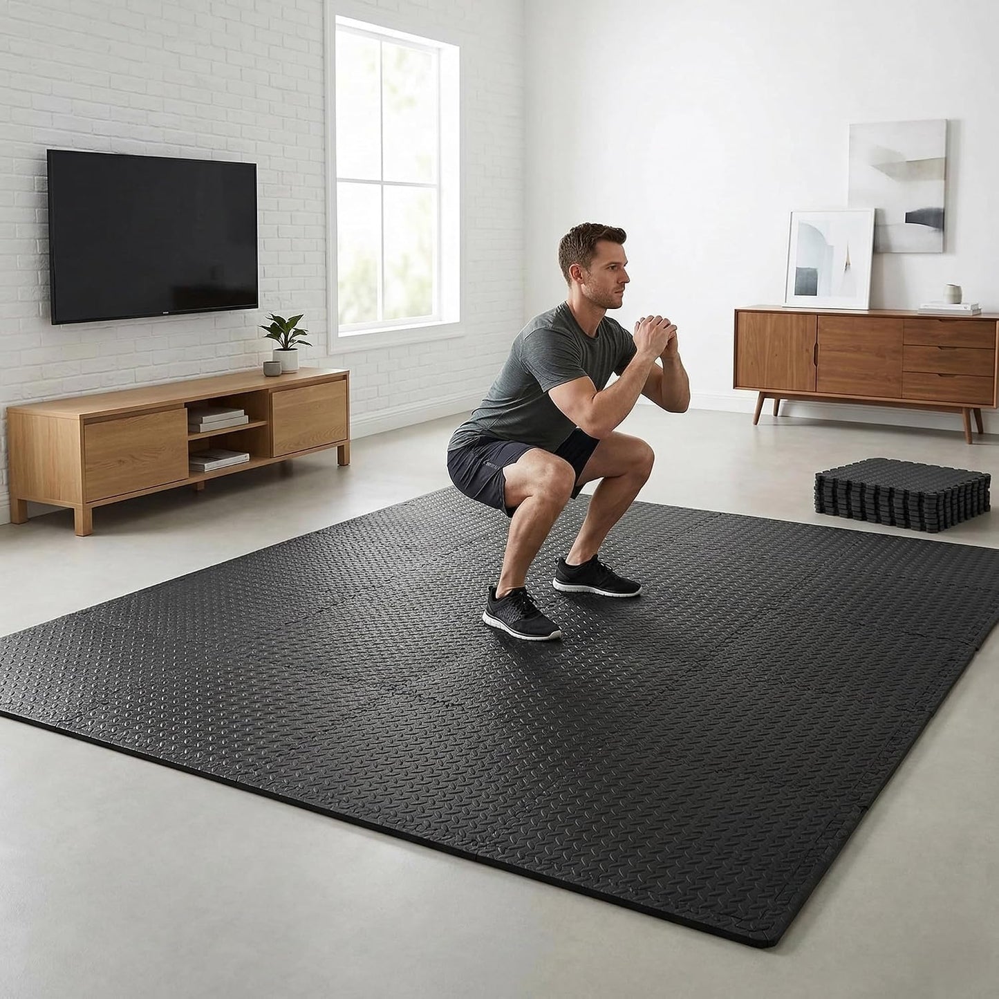 BalanceFrom Puzzle Exercise Mat 1/2" Thick, EVA Interlocking Foam Floor | Tiles for Home Gym, Mat for Home Workout Equipment, Floor Padding for Kids, Black, 24 in x 24 in x 1/2 in, 144 Sq Ft-36 Tiles