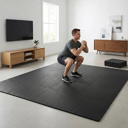 BalanceFrom Puzzle Exercise Mat 1/2" Thick, EVA Interlocking Foam Floor | Tiles for Home Gym, Mat for Home Workout Equipment, Floor Padding for Kids, Black, 24 in x 24 in x 1/2 in, 144 Sq Ft-36 Tiles