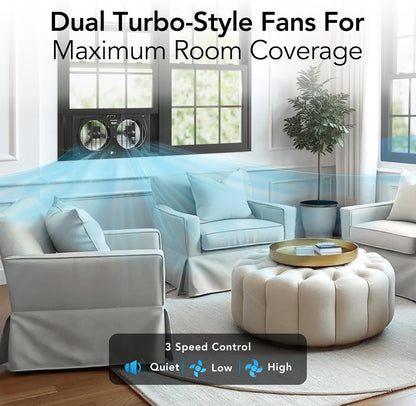 Comfort Zone Twin Window Fan with Reversible Airflow Control, 9 inch, Auto-Locking Expanders, 2 Speed Fan, Dual Fan, Exhaust, Airflow 9.84 ft/sec, Ideal for Home, Kitchen, Bedroom & Office, CZ319WT