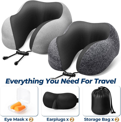 ExploreBliss Travel Pillow, Travel Pillows for Sleeping Airplane, Neck Pillow Airplane, Memory Foam Neck Pillow Set with Eye Mask, Earplugs and Storage Bag -Grey