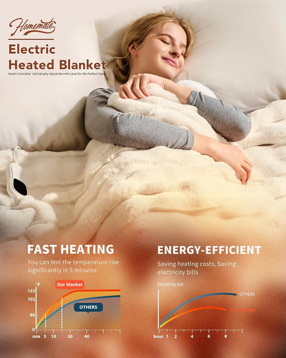 Homemate Electric Heated Blanket Twin - 62"x84" Heating Bed Blankets Throw with 10 Heating Levels 8 Hours Auto Off Fast Heating Over-Heated Protection Ultra Soft Warm Flannel ETL Certified Grey - Colors B