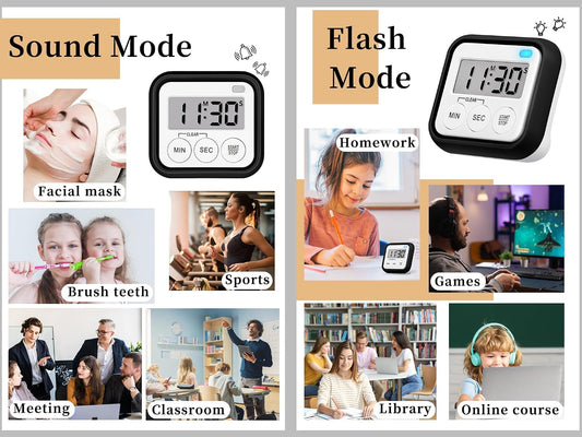 Timer, Kitchen Timers for Cooking Classroom Timer for Kids Teachers Magnetic Digital Timers 2 Pack, Black