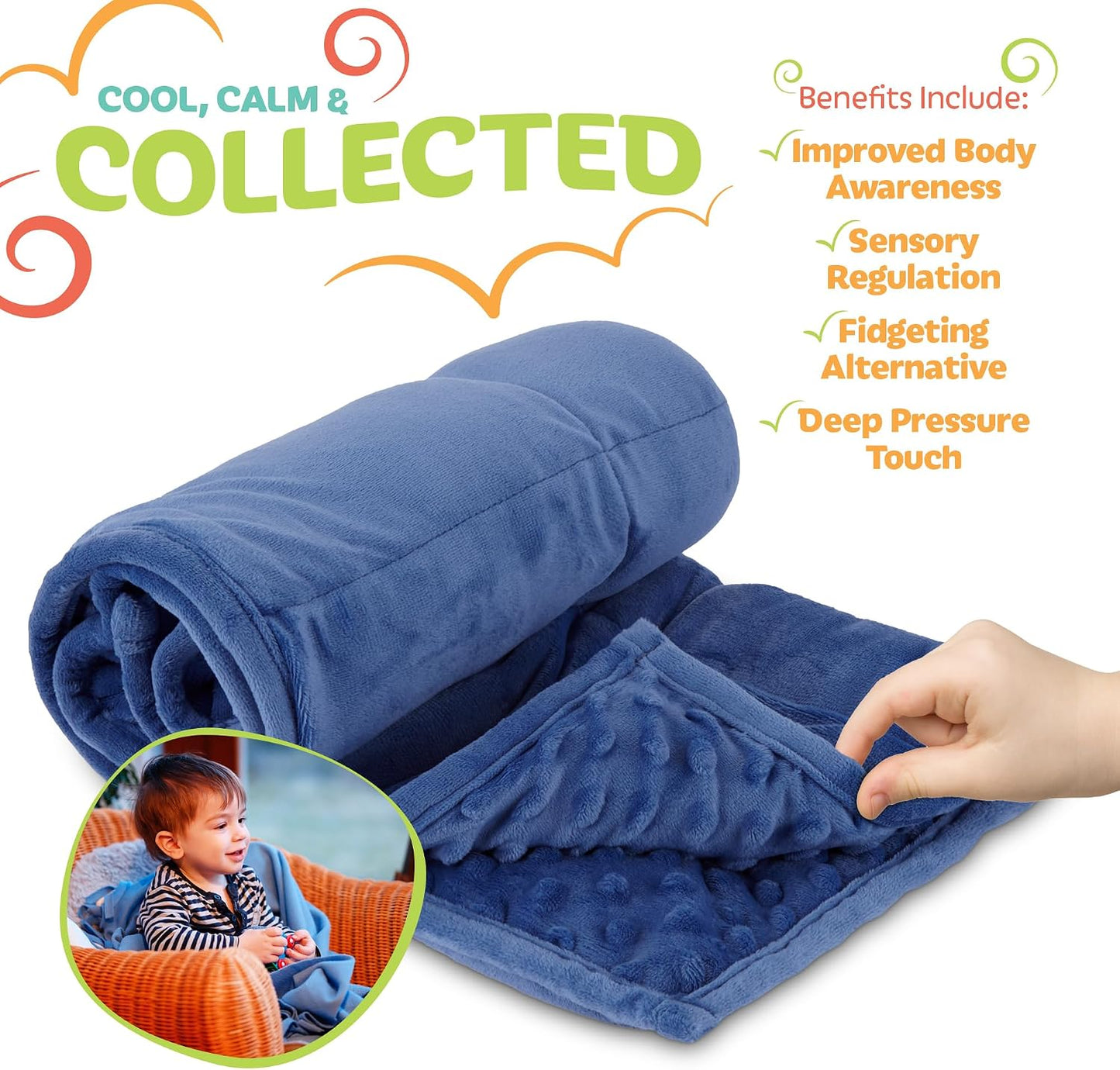 Modern Innovations 7 Pack Kidaddle 5lb Weighted Blanket Blue Plush Minky Lap Pad with Sensory Support for Autism or ADHD Giftable Blanket with Travel Bag