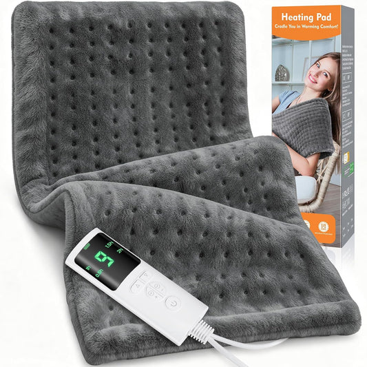 Heating Pad for Back Pain, Electric Heat Pad with 9 Heat Levels & 4 Auto-Off Timers, Portable Heating Pad for Period Cramps, Shoulder, Neck, Machine Washable, Gifts for Women and Men, Grey, 24''×12''