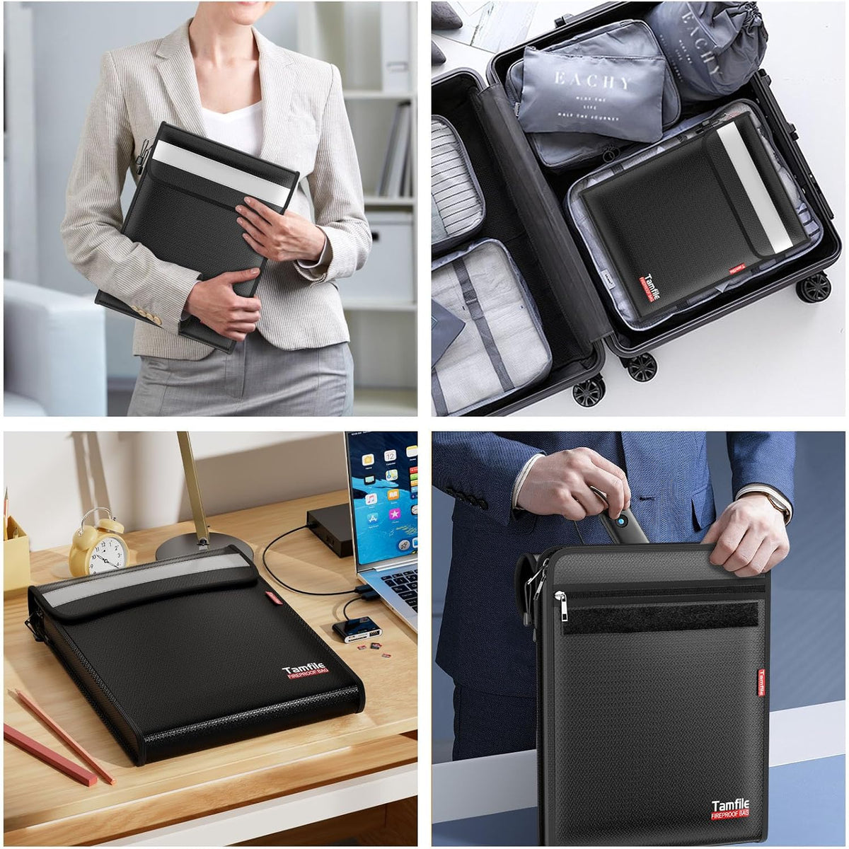 6400℉ Fireproof Document Bag, 15”x 11” Waterproof Document Organizer, Grey