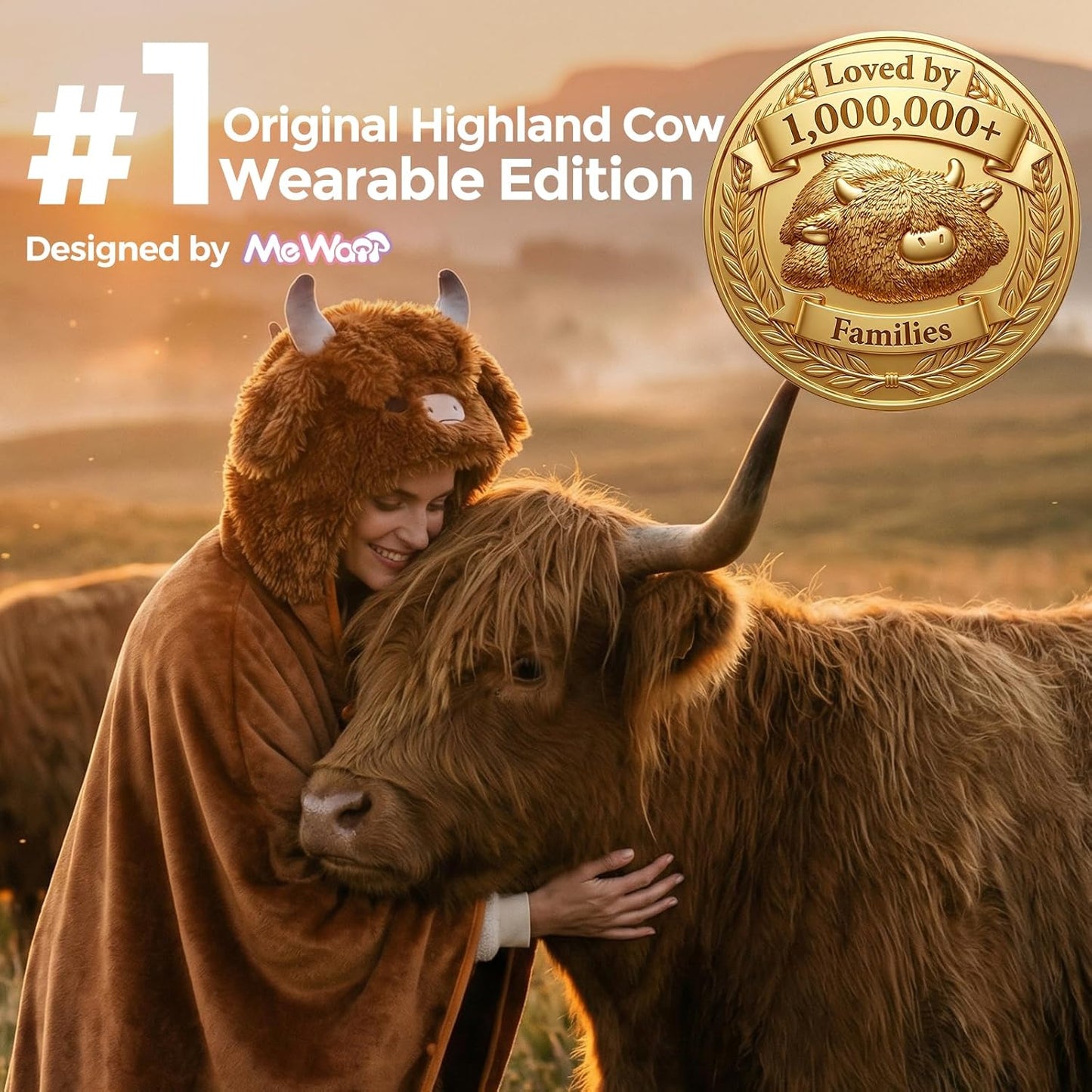 Mewaii Ultimate Softness Highland Cow Wearable Blanket Hoodie –Expertly Designed for American Body Full Coverage with Easy Movement Oversized Warm Cozy Flannel Blanket Cute Highland Cow Gift for Women