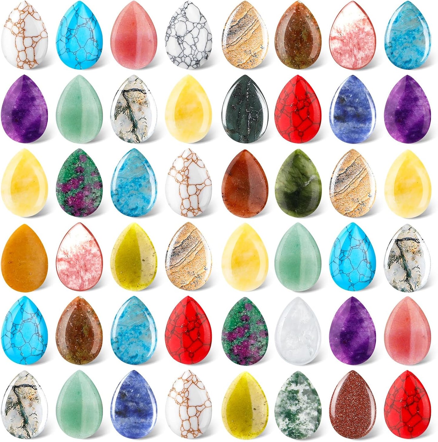 Nuenen 50 Pcs Worry Stones for Anxiety Teardrop Crystal Bulk Waterdrop Gemstone Thumb Healing Stress Pocket Stone Teardrop Pendants Bulk for Valentines Gift Meditation(Fresh,0.94 x 0.63 x 0.24 Inch)