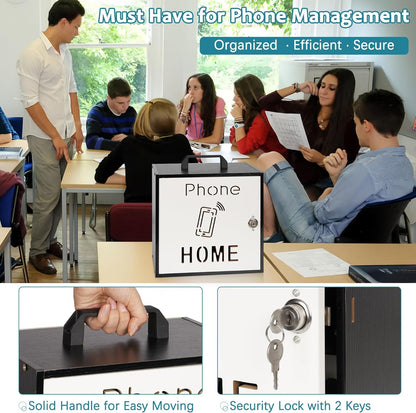 Wooden Phone Lock Box, Cell Phone Locker with 33 Adjustable Dividers | Phone Storage Cabinet with Security Lock & Handle, Desktop Phone Organizer for Classroom, Office & Repair Shops