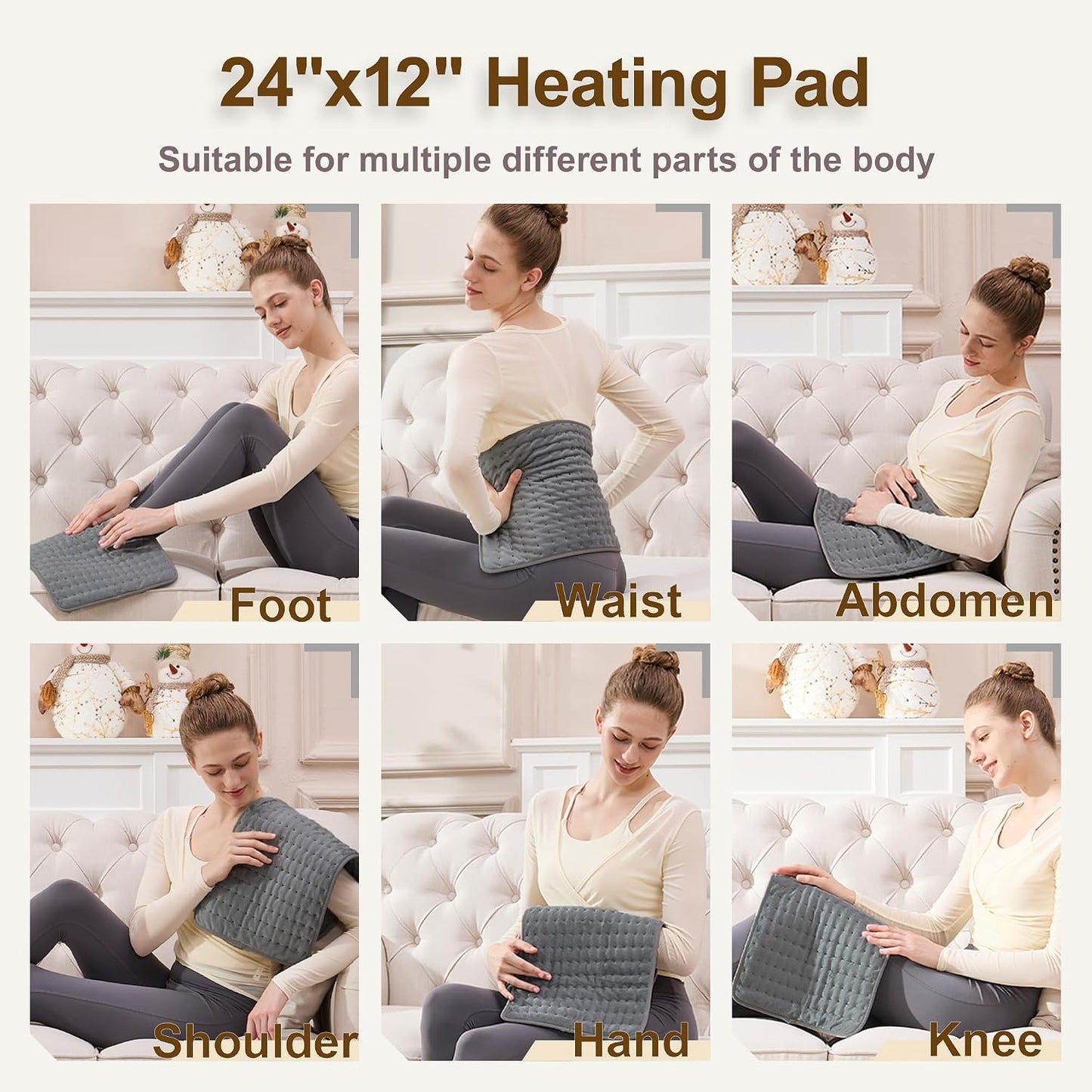 12"x24" Heating pad, Electric Heat Pad 6 Heating &4 Timer Setting