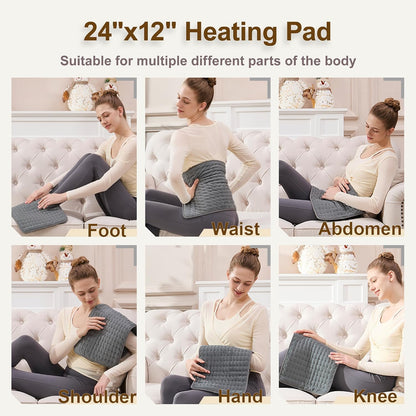 12"x24" Heating pad, Electric Heat Pad 6 Heating &4 Timer Setting