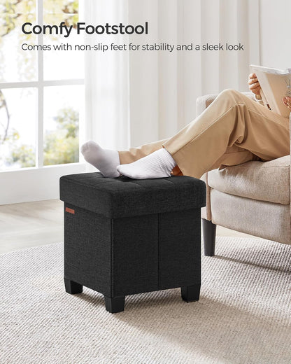SONGMICS Storage Ottoman, Small Ottoman Foot Rest with Legs, 12.6 x 15.7 x 13.2 Inches Foot Stool, Load up to 660 lb, for Living Room, Bedroom, Dorm, Slate Gray ULSF012G01