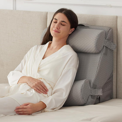 Ruqmuis Wedge Pillow Set for After Surgery, 3PCS Adjustable 9&12 Inch Bed Wedge Pillow for Sleeping, Incline Pillow Wedge for Headboard, Post Surgery, Acid Reflux, Neck&Back Support, White/Grey