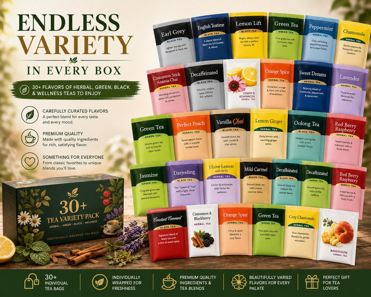 Generic Perfect Tea 48 Variety Pack Sampler Assorted Tea Bags | Black, Green, Decaf & Herbal Teas | Tea Gift Set, Office Breakroom (24)
