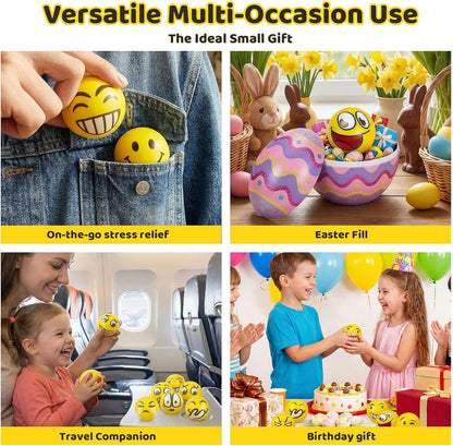 LovesTown 24 PCS Stress Balls Bulk for Party Favors, 2.5 Inch Funny Yellow Face Squeeze Toys Foam Face Squeeze Fidget Ball for Kids and Adult Stress Relief Gifts for Coworkers Classroom Prizes