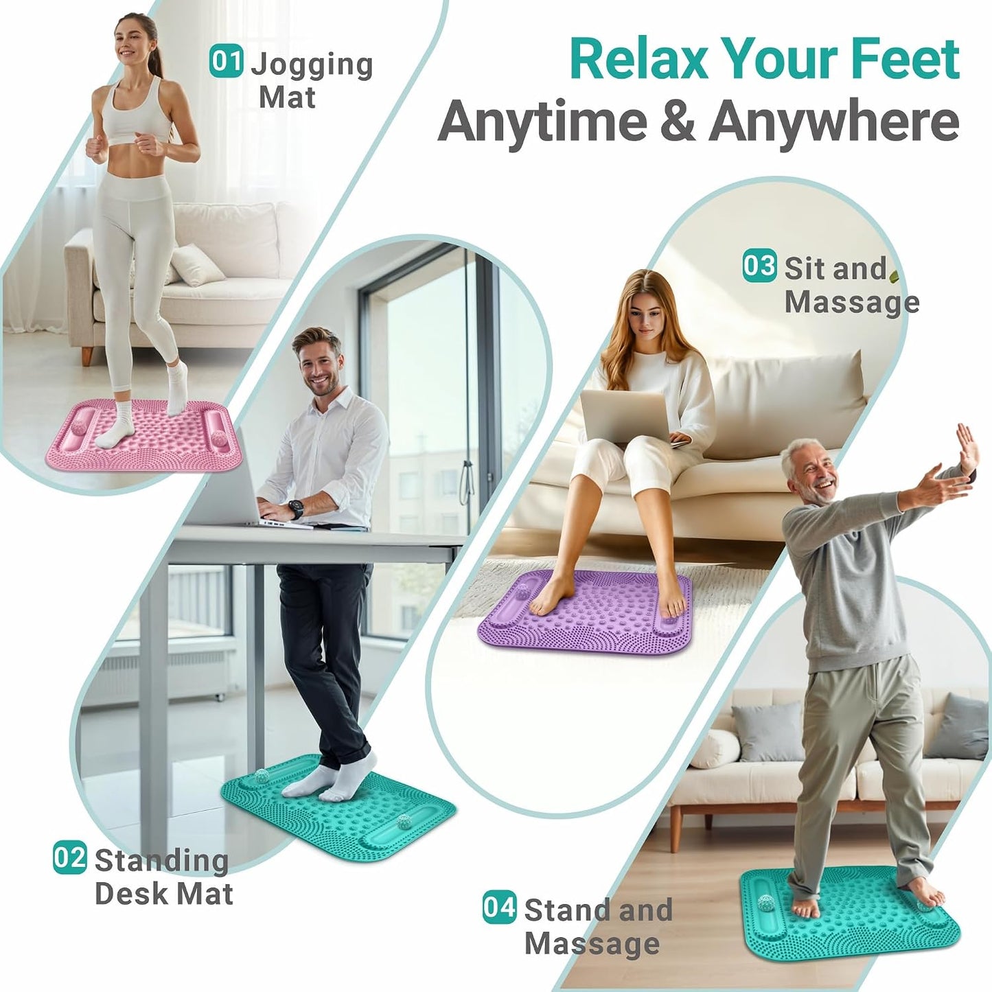 Foot Massage Mat with Two Massage Balls, 5-Zone Acupressure & Reflexology Mat for Various Stimulation, Portable Pressure Point Pad for Feet Relaxation, Pain, Fatigue Relief(Purple)