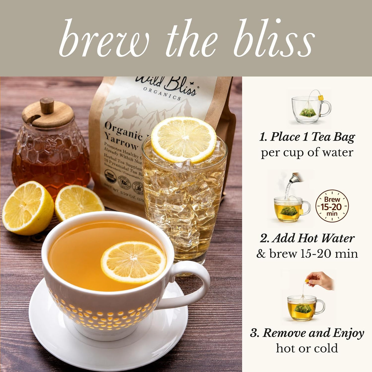 Organic Wild Yarrow Flower Herbal Tea, 75 Tea Bags